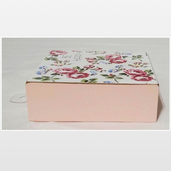 New White Floral Motivational BE HAPPY Wood Box Sign Décor - Picture 4 of 10